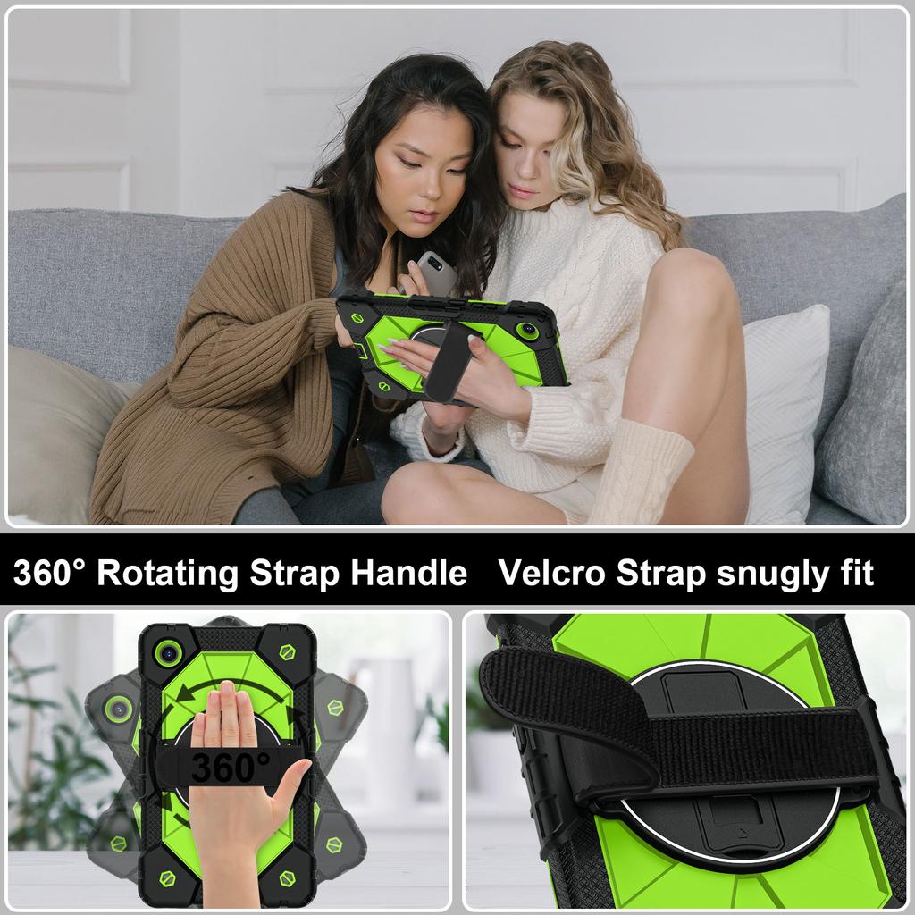 For Lenovo Tab One 8.7 K9 TB-305FU TBX305XU 2025 360 Rotating Hybrid Cover with Shoulder Strap PC-Silicone Heavy Duty Stand Case