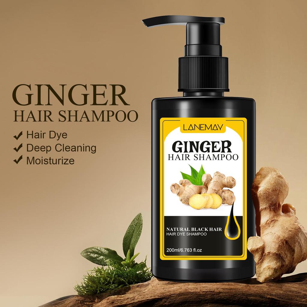 Ginger Hair Dye Shampoo - Deep Cleaning and Moisturizing Hair, Reduce Split Ends and Hair Breakage, Strengthen & Nourish Hair,200ml