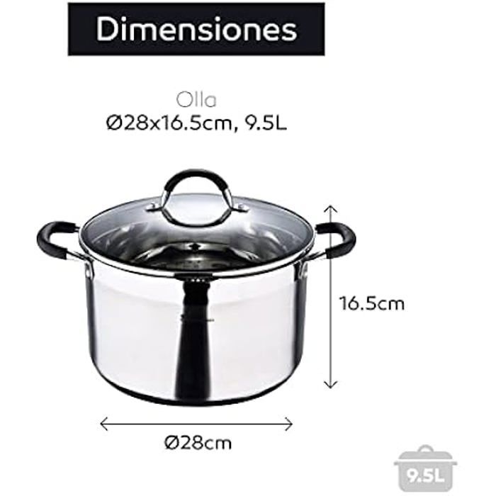 Faitout - MASTERPRO - Foodies Collection - Acier inoxydable - 28 x 16,5 cm - Poignées en silicone