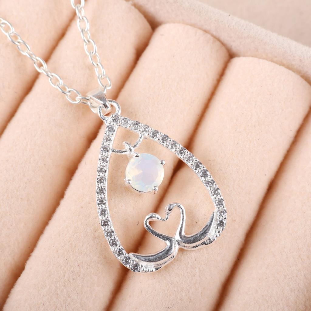 Milky Opal Gemstone 925 Sterling Silver Jewelry Zircon Pendant 1.27" For Women CZP-4-4