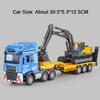 1:48 Double Decker Trailer Toy Models Metal Diecast Flatbed Truck Mounted Excavator Toys Sound Light Doors Opened for Boys Gifts