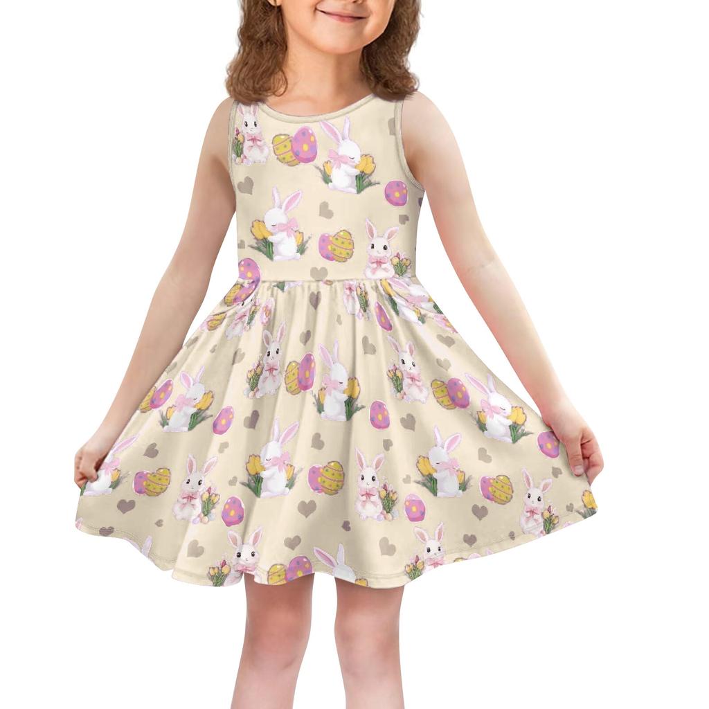 Children's Fashionable Comfortable Casual Sleeveless Easter Print Dress