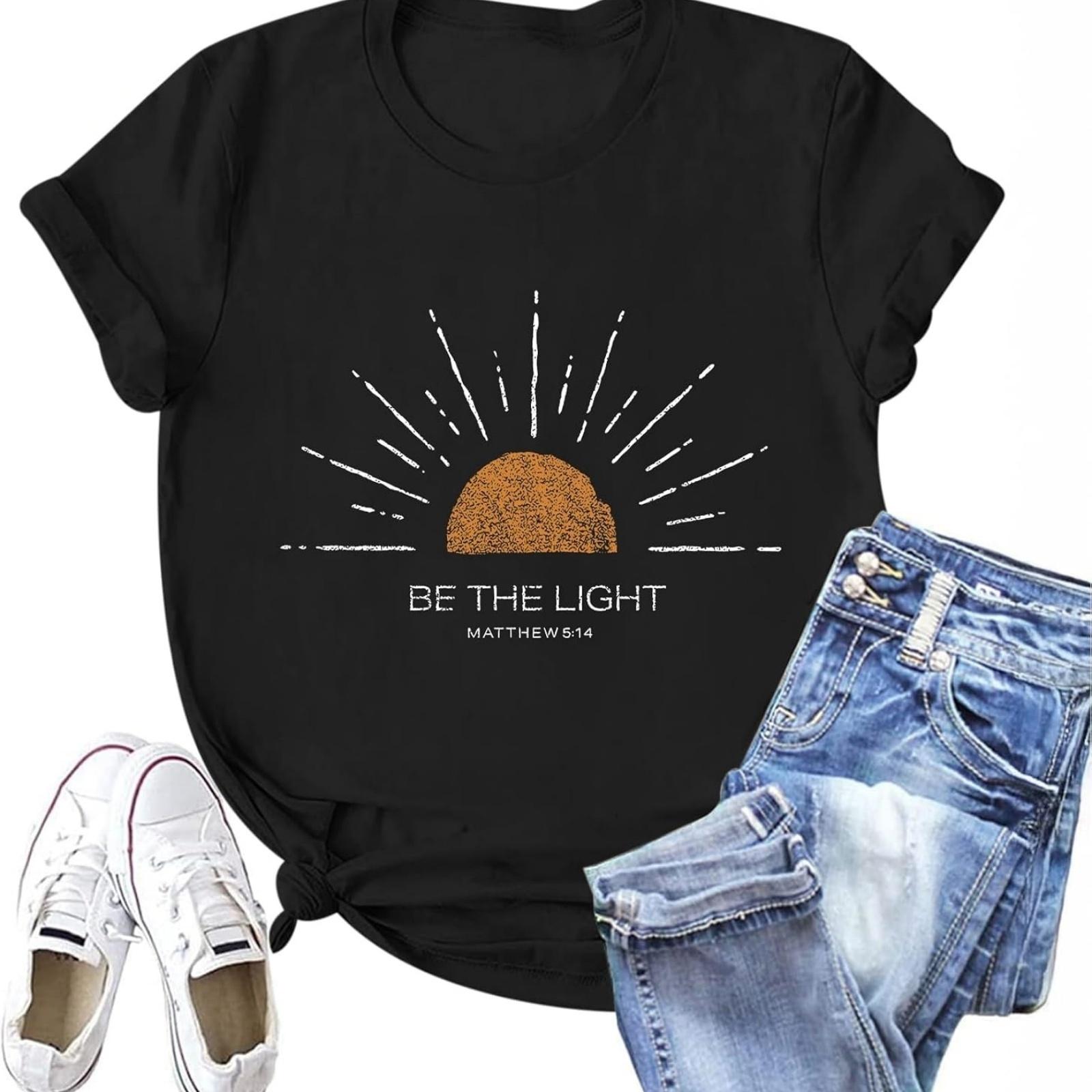 Christian Shirts for Women Be The Light Tshirt Funny Faith Religious Shirt Inspirational Bible Verse Graphic Tee Tops S