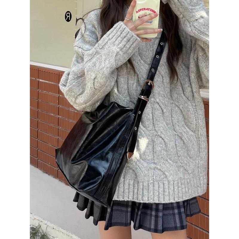 Large Soft PU Tote Bag Women Black Crossbody Shoulder With Magnet Spacious Daily Use Office Commute