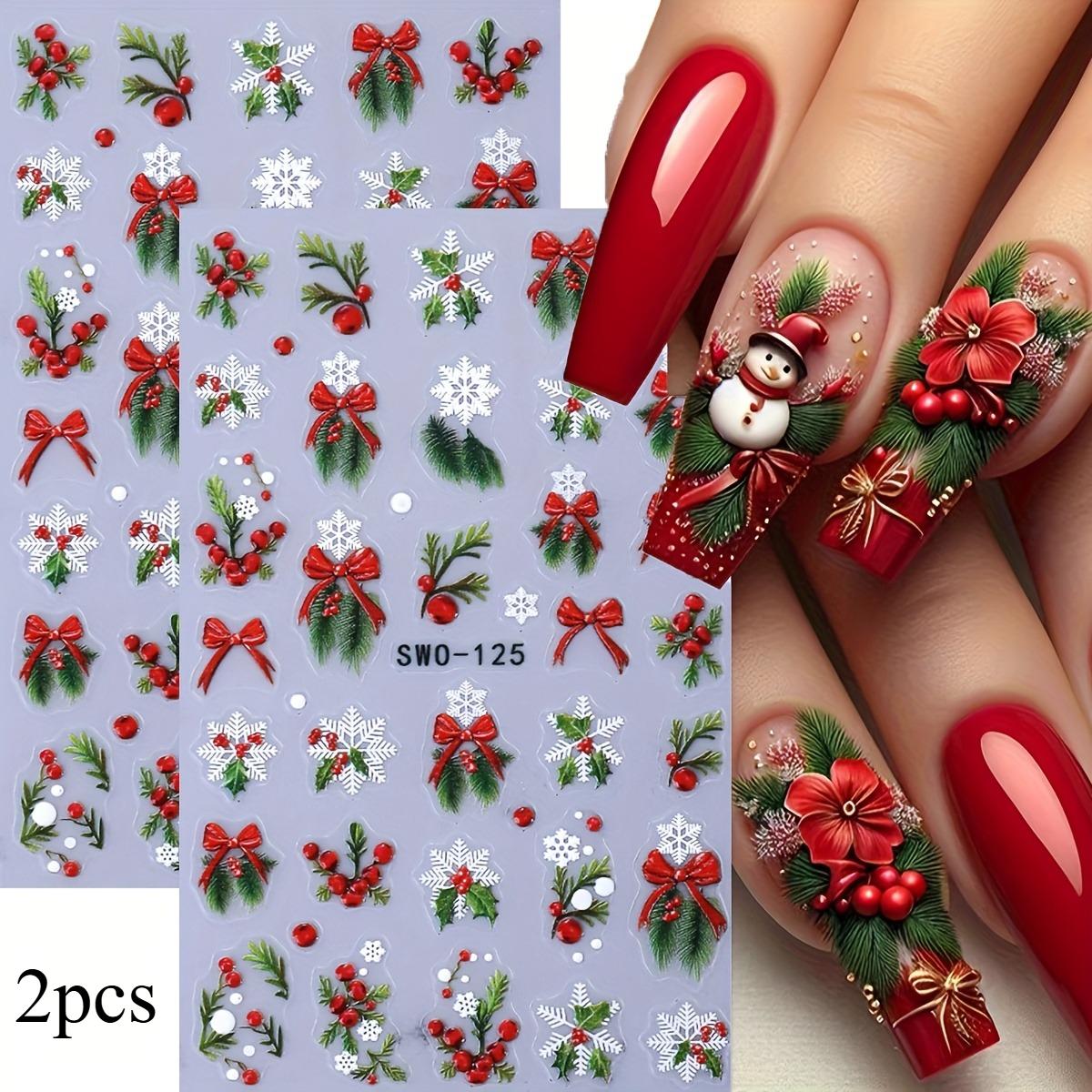 

2 шт. Різдвяні наклейки для нігтів Самоклеючі Зимова манікюрна прикраса Падуб Сніжинки Банти Святковий візерунок Різдвяна прикраса