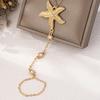 Starfish Charm Hand Chain Bracelet for Women, Adjustable Faux Pearl Finger Ring Bracelet, Non Tarnish Golden-Plated Chain Bracelet Jewelry