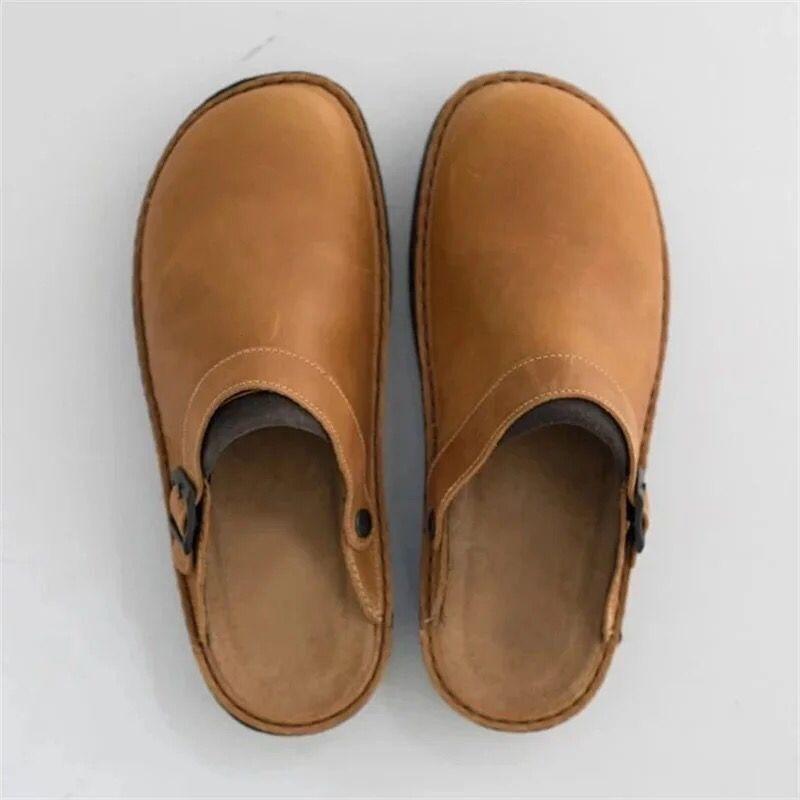 Large Size - Size Flat Bottom Wedge Heel Shallow Mouth Men's Baotou Slippers Women's Empty Belt Buckle Sandals