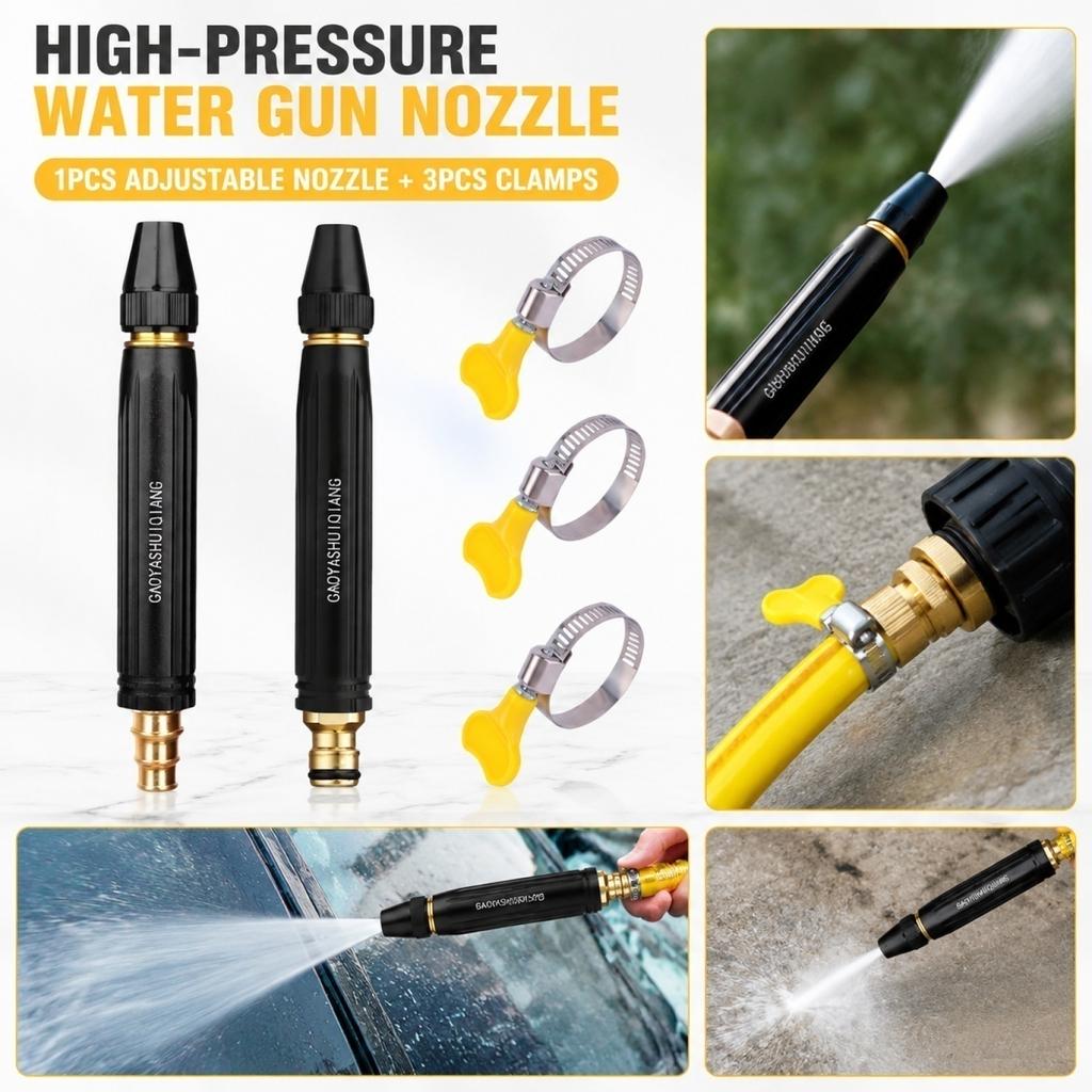 Adjustable High Pressure Washer Nozzle, 1 Pack with 3 Hose Clamps, for Pressure Washer , Car Wash, Garden