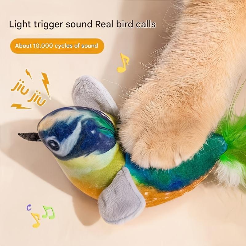 [Cat Toy] Interactive Plush Bird Teaser Toy for Cats - Realistic Chirping Sound, Artificial Feathers, Fluffy Feather Sticks, Single-hunting Fun