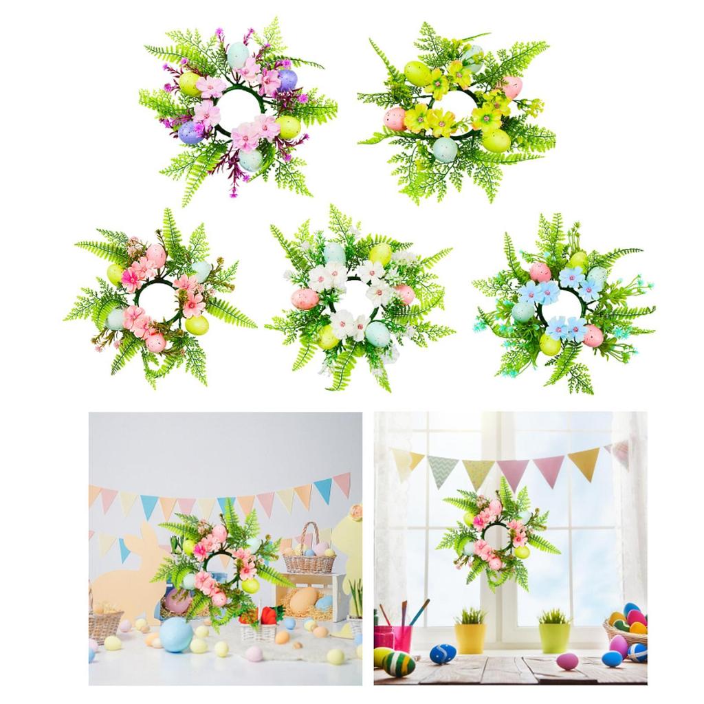 Candle Ring Wreath Pillar Candleholder Wreath Easter Eggs Decorative Artificial