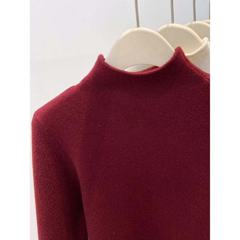 Autumn and winter warm integrated fleece bottoming shirt women's thickened small stand-up collar inner top simple and versatile knitted sweater