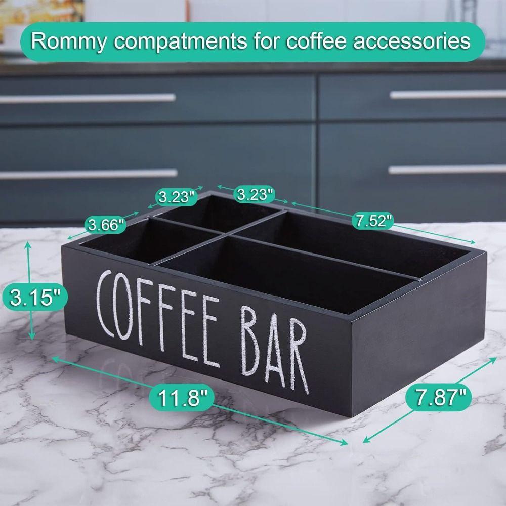 Creative Wooden Coffee Bar Organizer 4 Compartments Condiment Storage Rack  Coffee Accessories