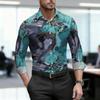 Men's Shirt, Ethnic Style Diamond Shaped Geometric Printed Long Sleeved Shirt, Business Casual Spring and Autumn Collar Shirt