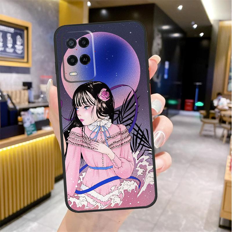 Cartoon Girl Aesthetic Case For Oppo A96 A76 A16 A17 A18 A60 A80 A40 A38 A58 A78 A98 A94 A74 A54 A15 A57 A77 A5 Pro