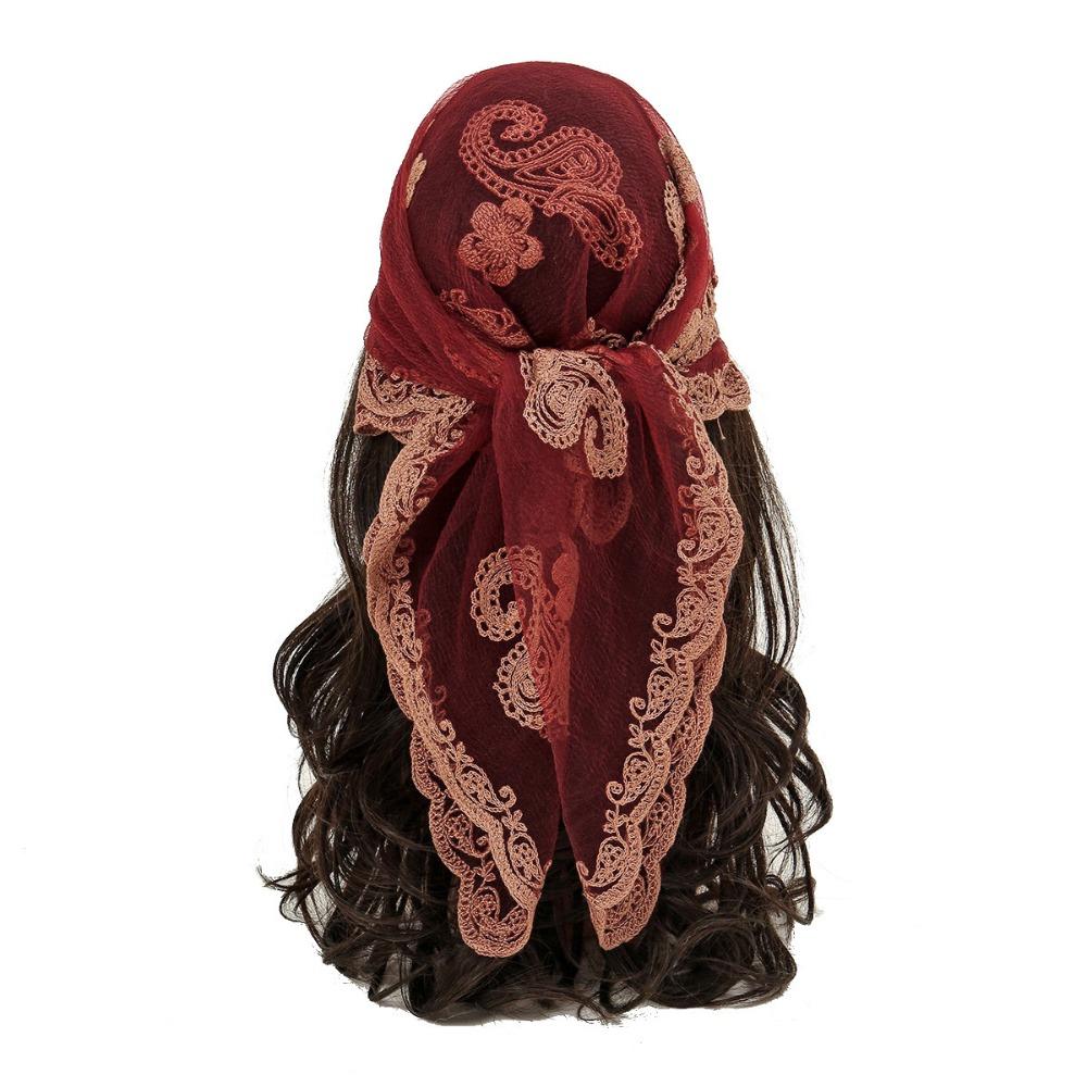 Embroidered Lace Headwrap Thin Cashew Flower Bandana Elegant Lace Shawl Headband Spring Season Style 7