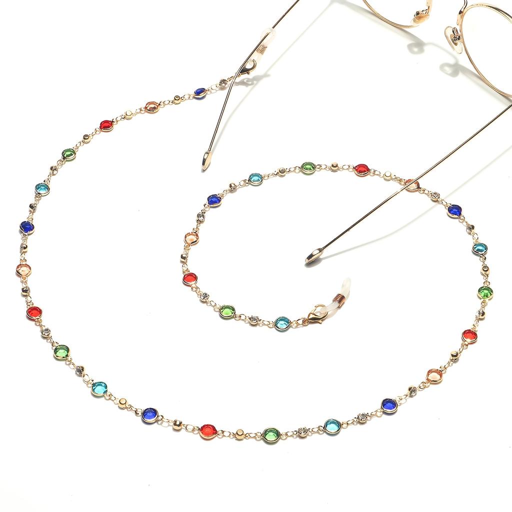 1pc Retro Colorful Rhinestone Glasses Chain for Women - Fashionable Eyewear Retainer, Copper Material, Vintage Style Accessory