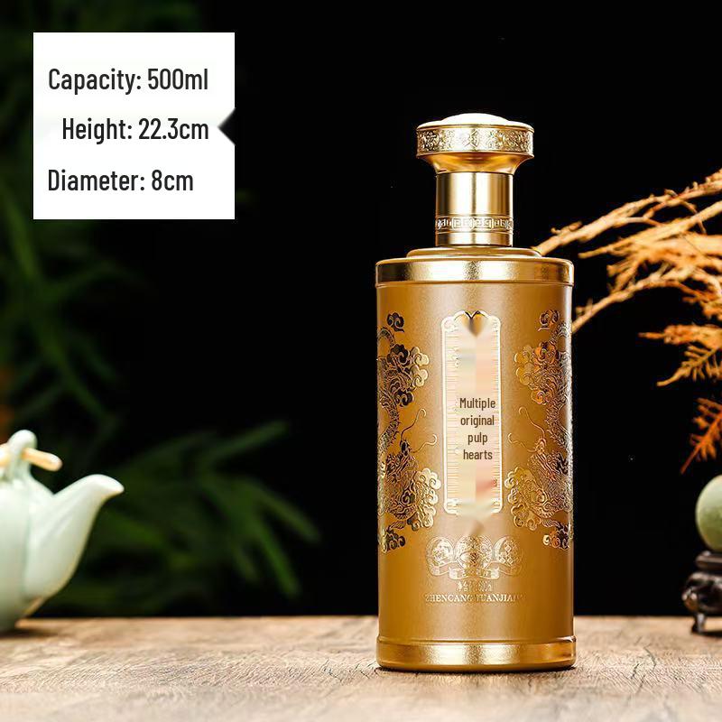 Floral Glass Dragon Pattern Baijiu Bottle Gift Set With Exquisite Spraypainted Baked Flower Design