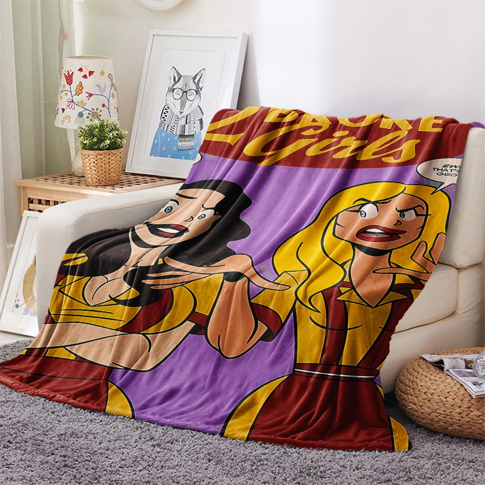 1PC 2 Broke American Sitcom Print Flannel Blanket, High quality All Seasons, Home Decor, Warmth and Comfort, Perfect for Christmas Gifts