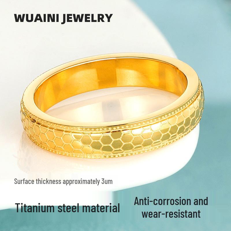 

18k Gold Honeycomb Gingham Ring for Women - Non-Fading Titanium Steel Electroplated High-End Jewelry Size 6