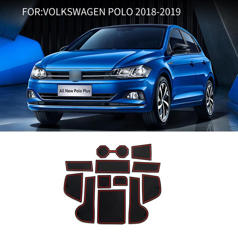 Anti-Slip Rubber Cup Cushion Door Groove Mats Slot Hole Pad For Volkswagen POLO MK6 AW 2018 2019 2020 2021 Interior Accessories