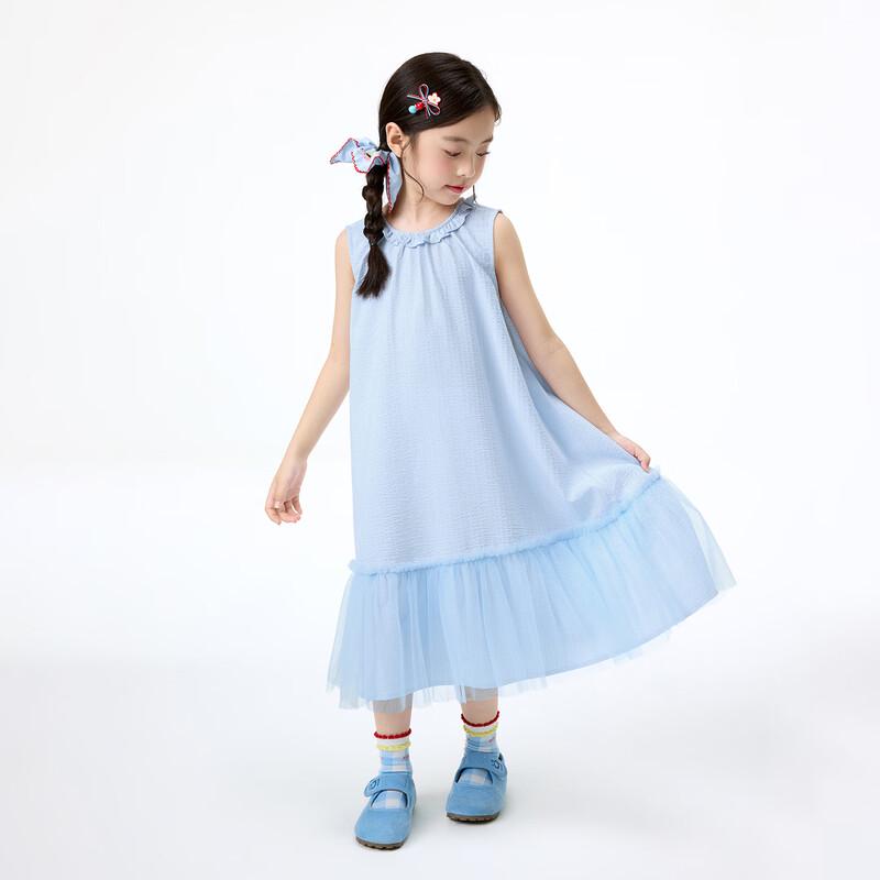 Girls' Lace Round Neck Sleeveless Mesh Dress