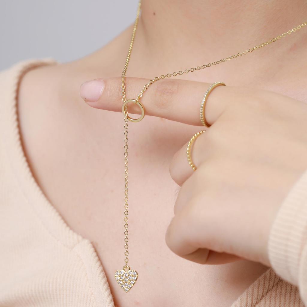 Necklace for Clavicle Comes with Gift Box [Hothrty] Women, Pendant, Heart, Zirconia, Chain, Y-Shape, Cute, Simple, Sparkly, Gold, Hypoallergenic,
