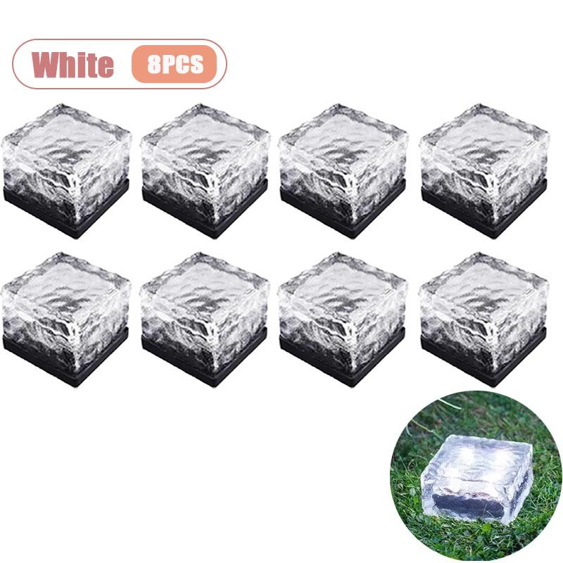 1-8PCS Solar Ice Cube Lights Glass Brick Landscape Lamps Square Glass Outdoor Pathway Garden Yard Decor Illumination
