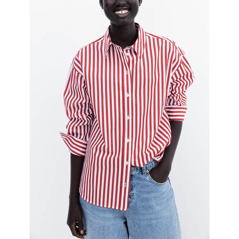 Summer New Women clothes Loose Fashion Simple and Comfortable Lapel Stripe Long sleeve Shirts Top 1265984