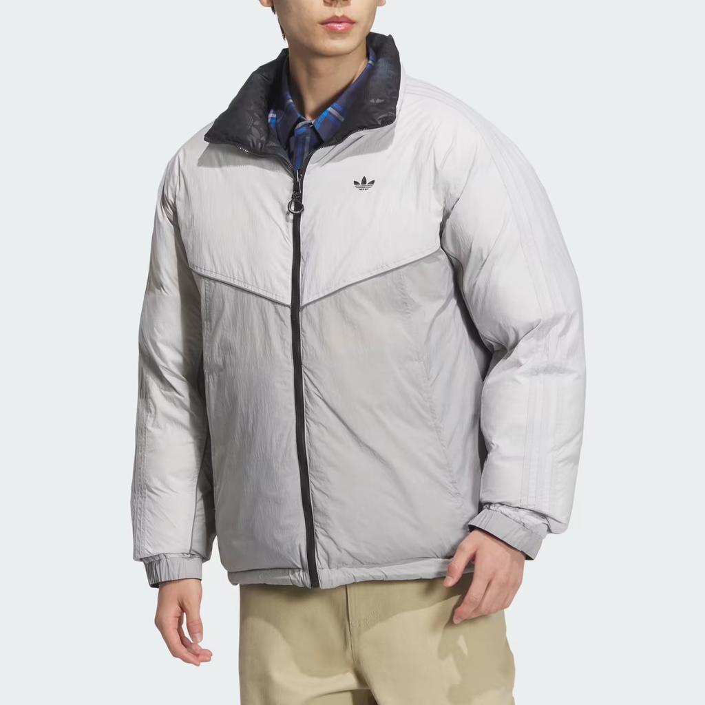 adidas Originals Sports Lifestyle Series Reversible Stand Collar Comfortable Fashion Down Jacket Men Jacket Black Gray JD3746