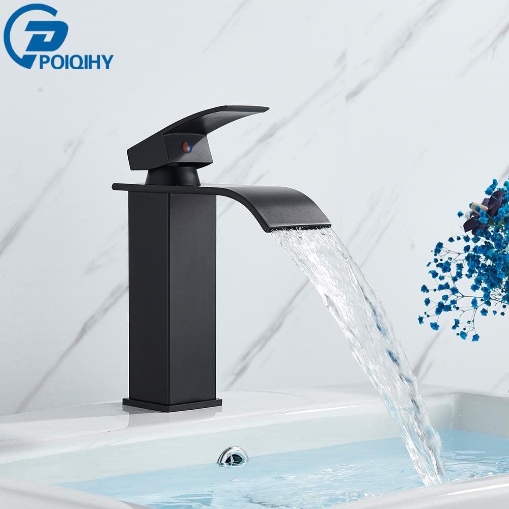 

POIQIHY Матовый Золотой Смеситель для Раковины Настольный Водопадный Смеситель Воды Одинарная Ручка Ванная Холодный Горячий Смеситель Одно отверстие Смеситель для Раковины