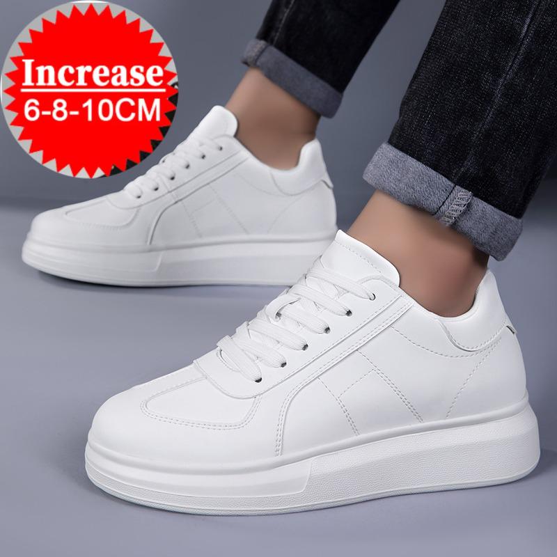 Chaussures à plateforme en cuir PU tendance pour hommes 6cm 8cm 10cm Augmentation de la hauteur invisible Baskets blanches Cortex Augmentation de la hauteur Chaussures décontractées