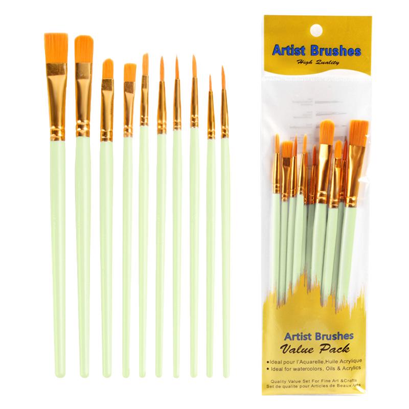 10-Piece Pearlescent Blue Oil & Watercolor Brush Set with Plastic Handles