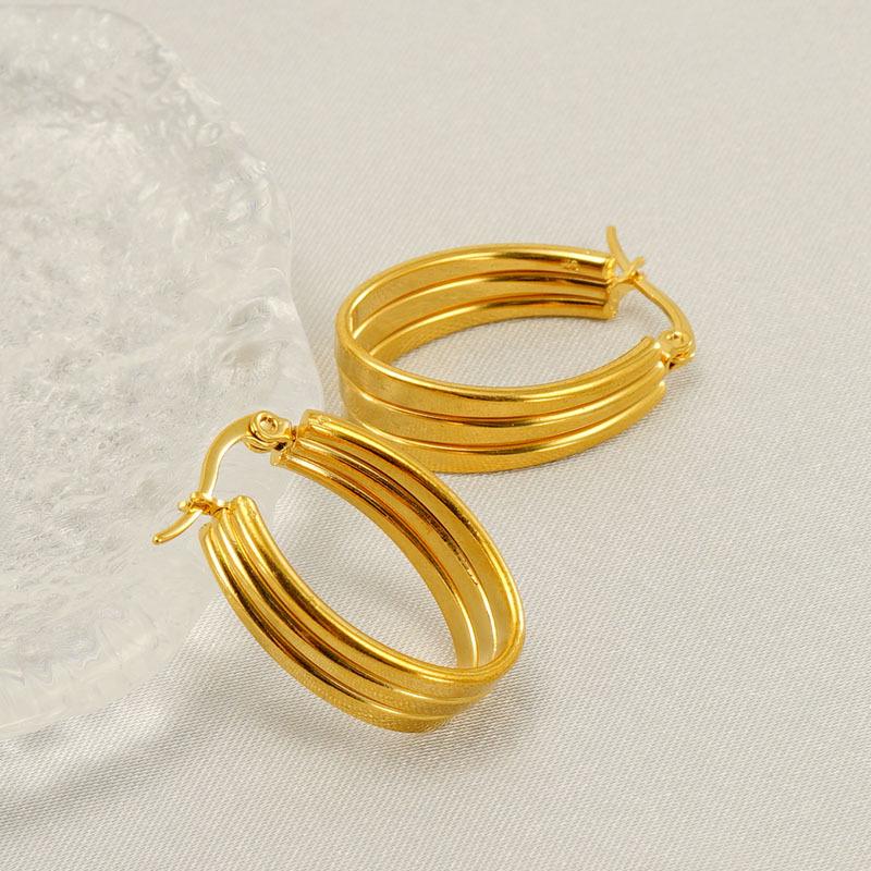 2023 Multi-Layer 18k Gold Plated Stainless Steel Earrings - Fashionable, Simple, Versatile Titanium Steel Hoops