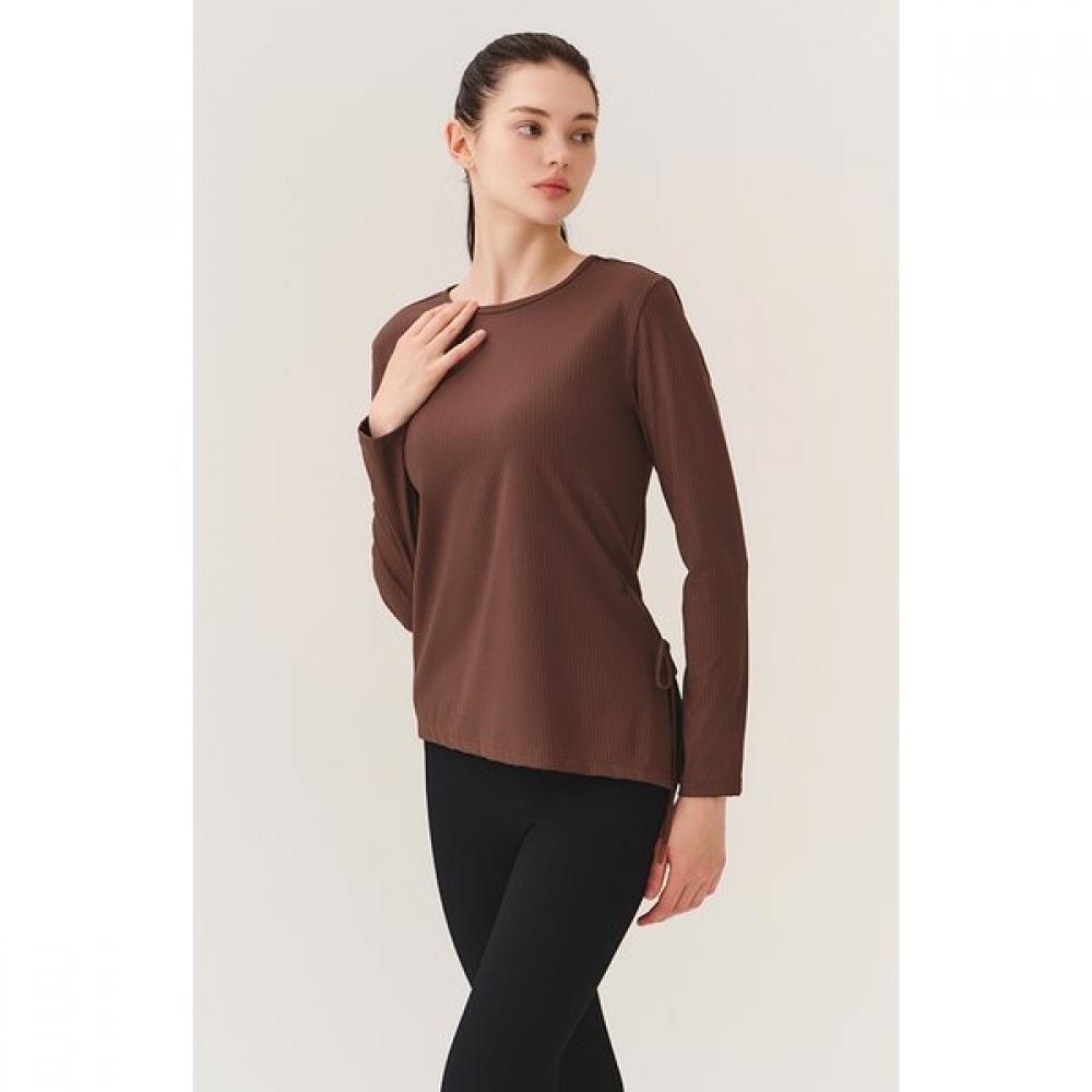 Huit Women S Collagen Modal aSymmetrical Ribbon Slit Long Sleeve Tee Htwtl5k07t
