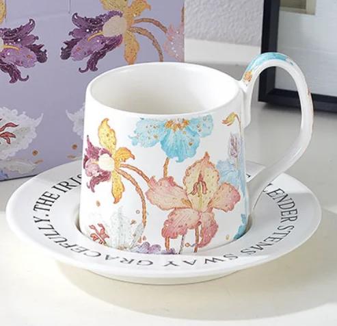 

Flower Ceramic Coffee Cup and Dish Set Gift Box Water Cups Breakfast Cup Milk Mug Juice Mug Afternoon Tea Cups Coffee Mugs 201-300ml