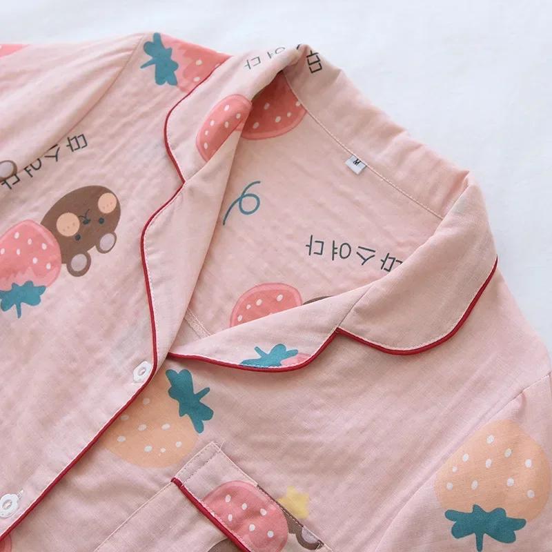 New Spring and Summer Pajamas Two-piece 100% Cotton Gauze Women's Short-sleeved Trousers Home Service Suit Cute and Thin