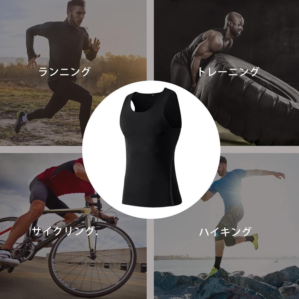 Tank Top Sleeveless Shirt Sports Innerwear Compression Wear Training Pressure Shirt Undershirt [Nesseo] Men's 10012-blk-XL