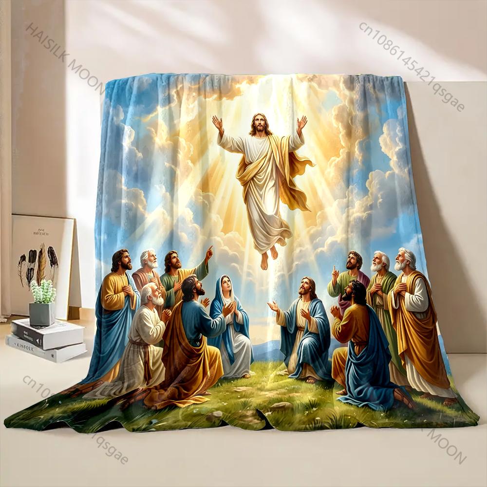 1PC Jesus Ascension People Watching Print Blanket Warm Soft Fluffy Kids Adult Sofa Bed Throw Blanket Outdoor Travel Camping RV