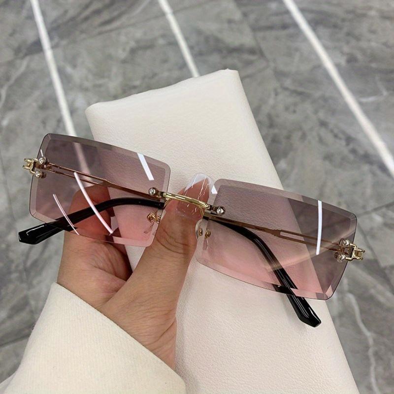 2pcs Fashion Women Rectangle Rimless Glasses Square Vintage Glass Luxury Goggles Unisex Retro Frame Gradient Traveling Eyewear