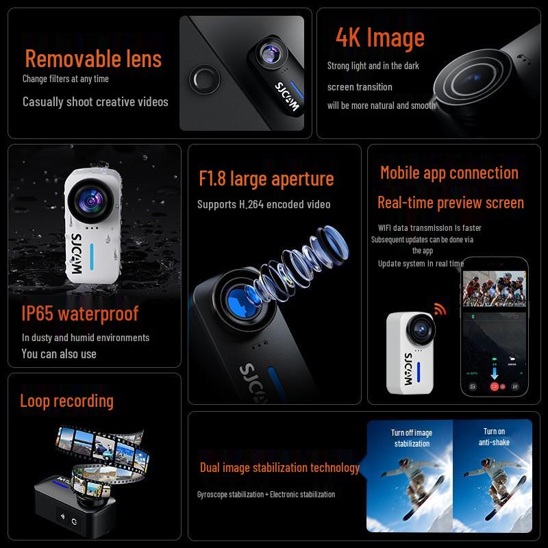 SJCAM C110+ 4K Motorcycle Thumb Action Camera for FPV Shooting
