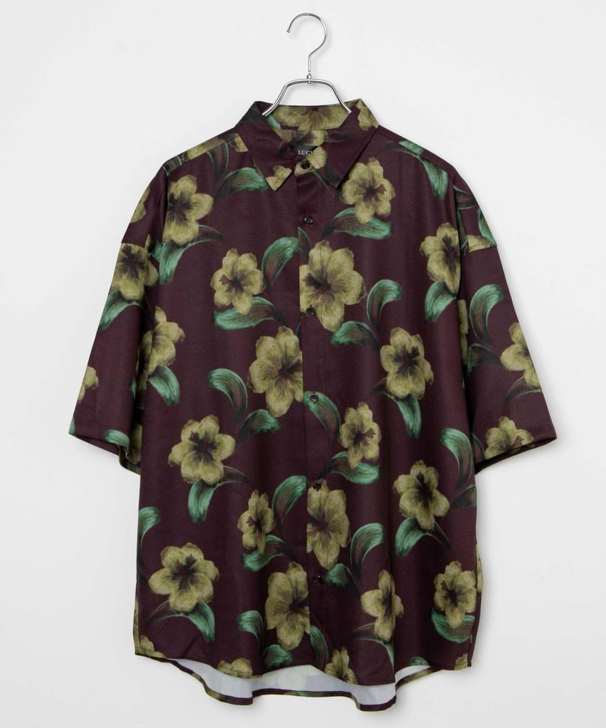 WEGO Print Short Loose Korean Size Pattern 7 Men's All-Over Shirt, Sleeve, Fit, Oversized, Style, Stylish, Spring/Summer, Autumn, L,