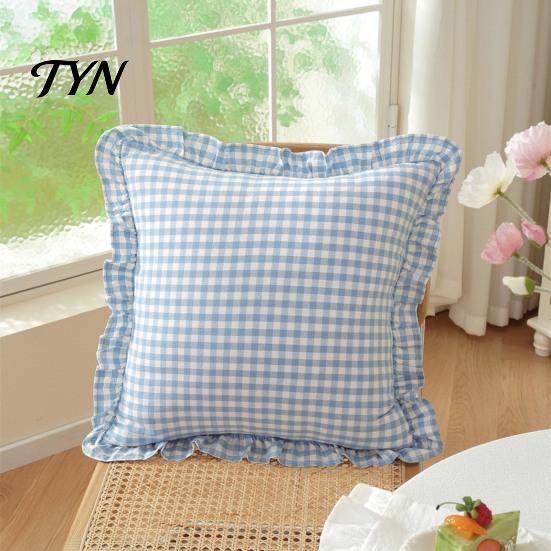 Federe Minimaliste Moderne per Cuscini, Copricuscino Ruffle, Fodera a Quadri in Cotone con Bordo Arricciato, 18x18 Pollici Accessori per la Casa del Soggiorno 20x12