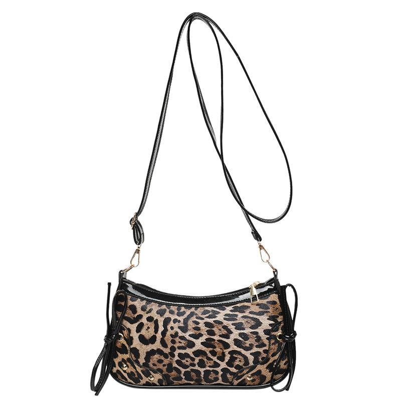 Splicing leopard print 2025 new retro Korean version bow fashion PU trend personality foreign feeling shoulder messenger bag