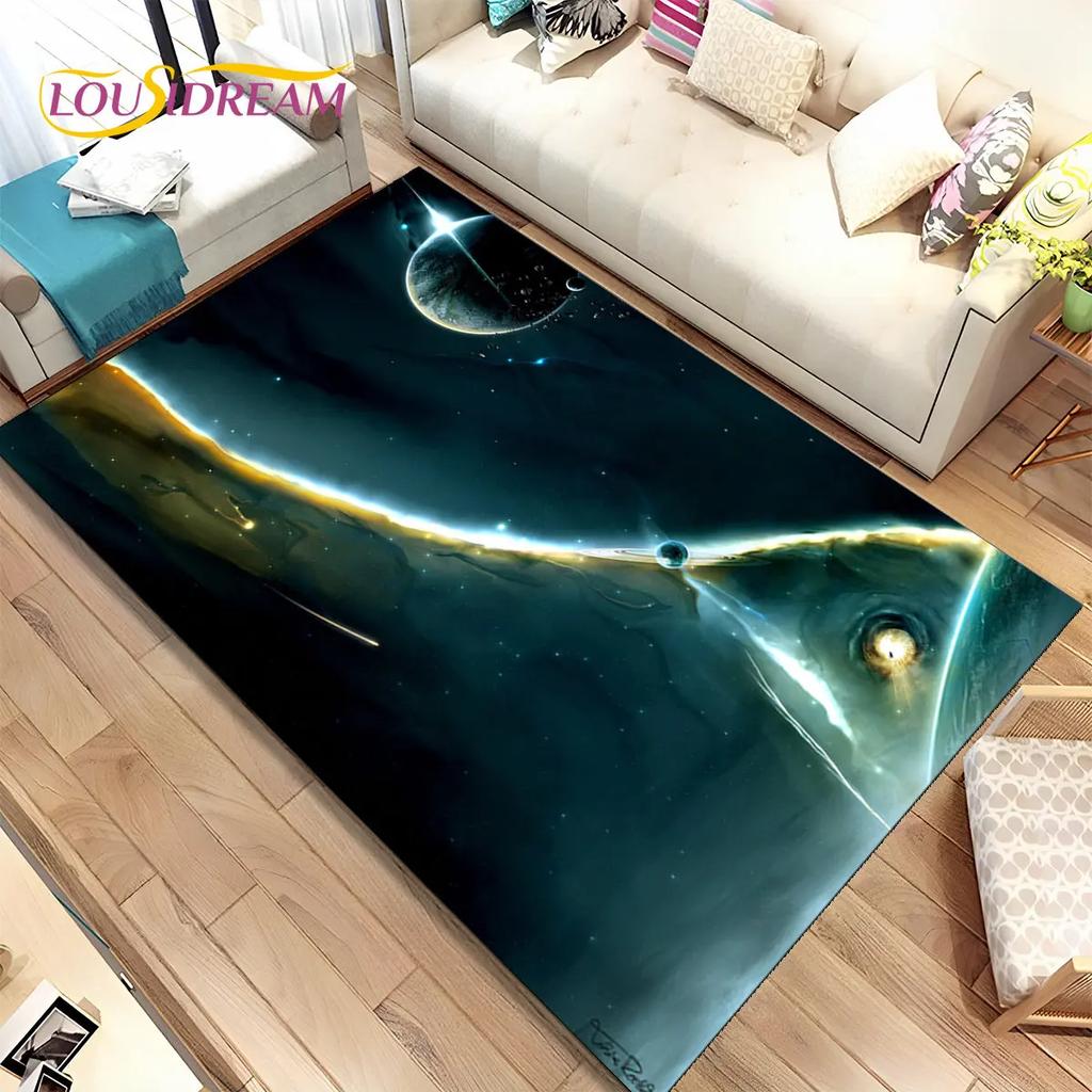 3D Space Fixed Stars Galaxy Earth Area Rug,Carpet Rug for Home Living Room Bedroom Sofa Doormat Decor,Kids Non-slip Floor Mat HD