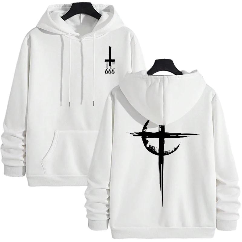 Gothic Satan Print Sweatshirt 666 Number Casual Male Fashion Pullover Mens Autumn Winter Hoodies Trendy Streetwear Top
