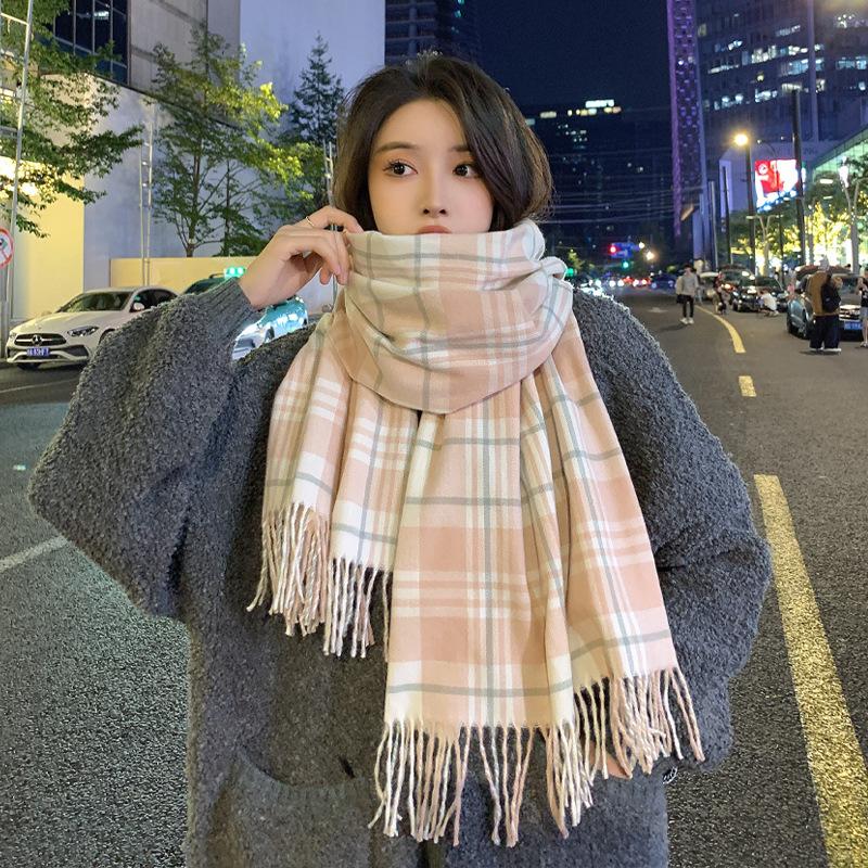 New British College Style Imitation Cashmere Plaid Tassel Scarf Women's Japanese and Korean Striped Lady Couple Scarf