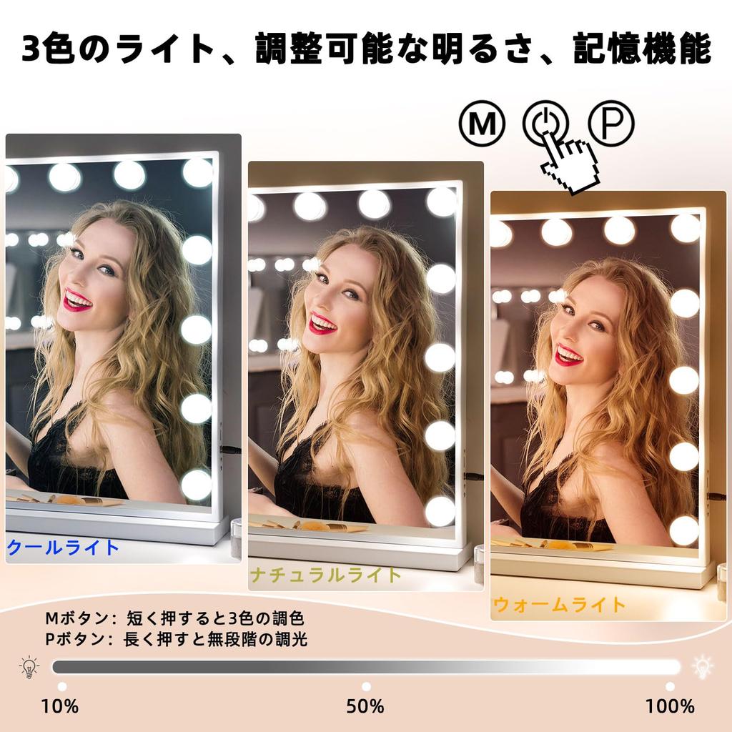 Fenair Actress Mirror with Tabletop Hollywood Wall Can Use 2 Makeup LED Large 15 3 Color Brightness Includes USB Port for Smartphone 10x Magnifying