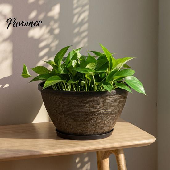Weather Resistant Flower Basin Resin Planters, Vintage Plant Pot with Drainage Hole & Saucer, Lightweight Retro Style Courtyard Decor for Indoor