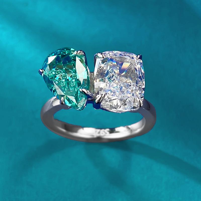 Luoxi Temple Jewelry 2023 High Carbon Diamond 7x11mm Paraiba Ring – Stylish & Versatile