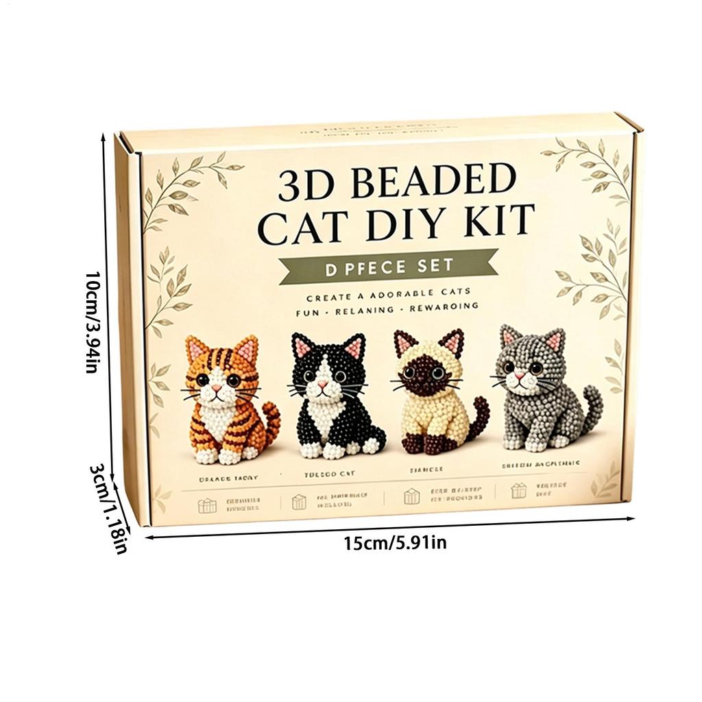 DIY Animal Beading Kit Cute Beginner-Friendly 3D Cat Funny Animal Beadwork Kit for Desk Decorations Bookshelf Decor Party Favors